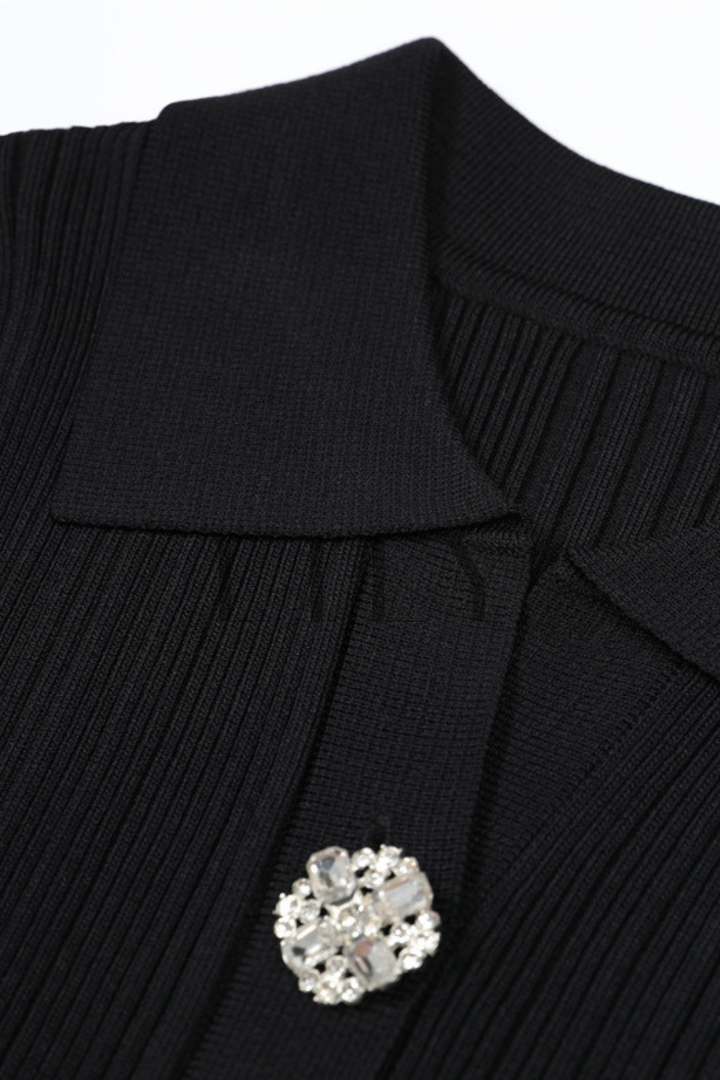 Chérie Knit Crystal Button Pleated Mini Dress