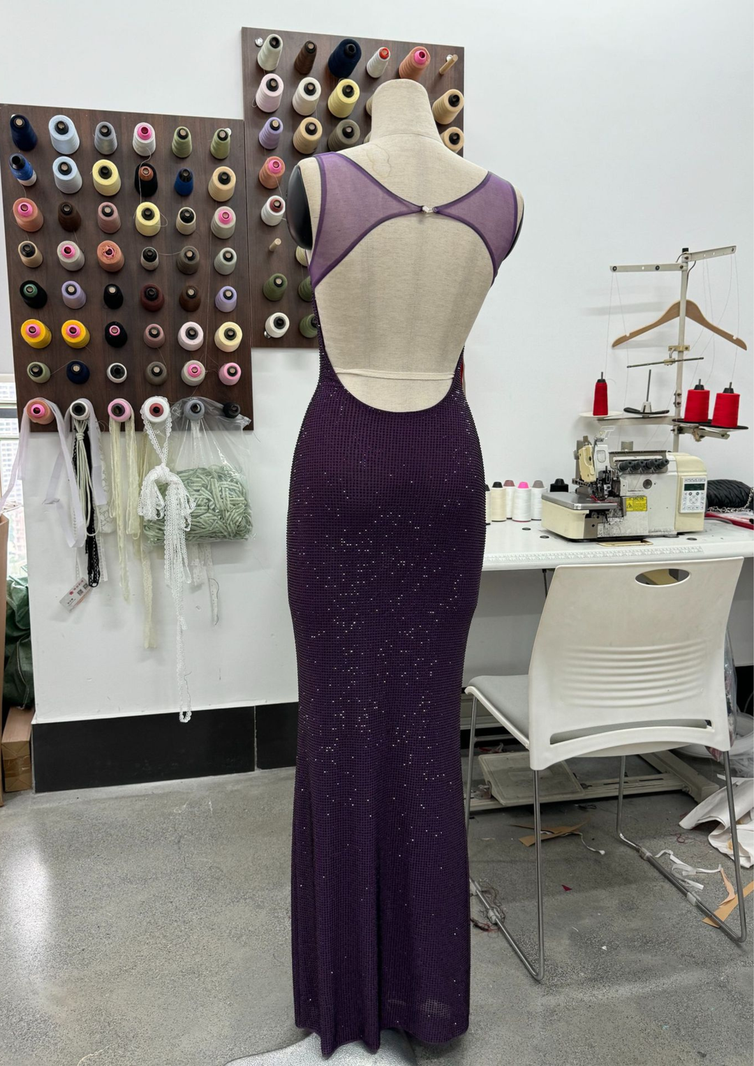 Sparkle Luxe Mesh Sleeve Backless  Maxi Dress