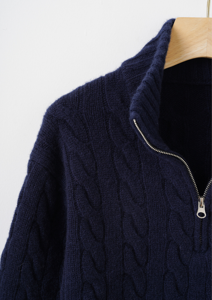 Half Zip Cable Knit Sweater
