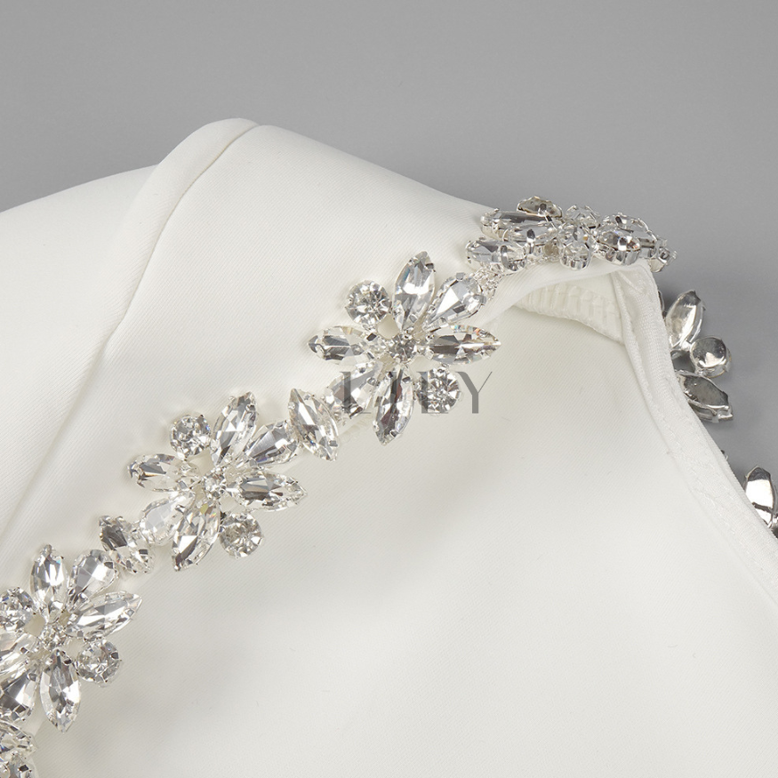 Crystal Bloom Square Neck Elegance Mini Dress