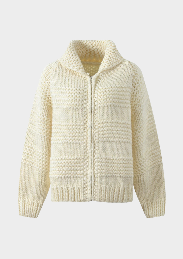Chunky Wavy Knit Zipper Cozy Jacket