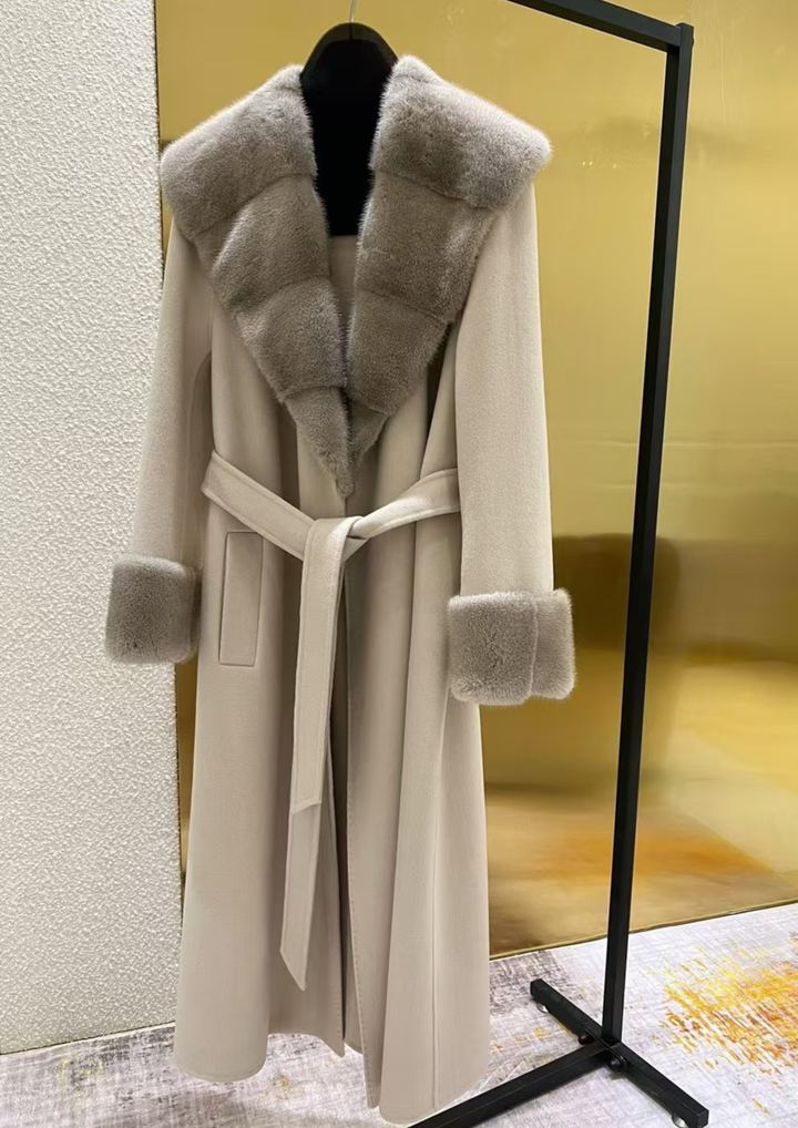 Cashmere Deep V Mink Shawl Collar Coat