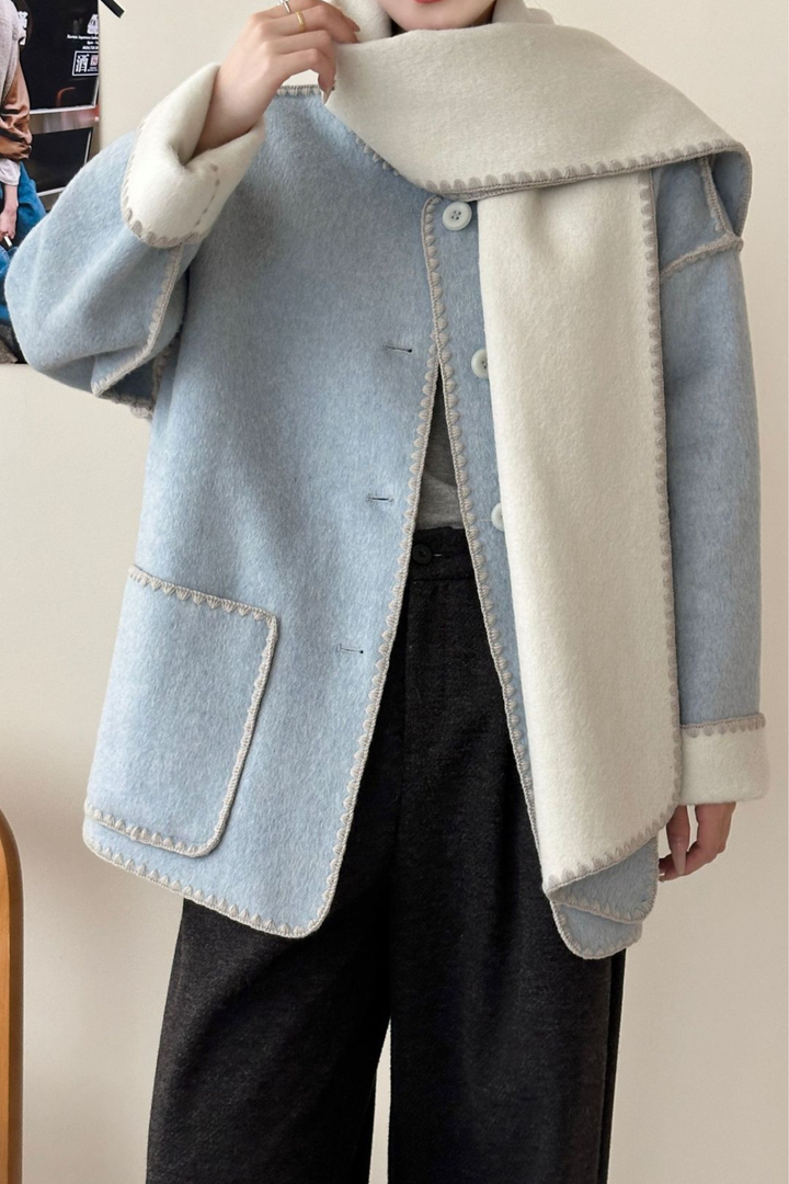 Angelic Soft Stitch Coat Scarf Cardigan - Dessert Grey