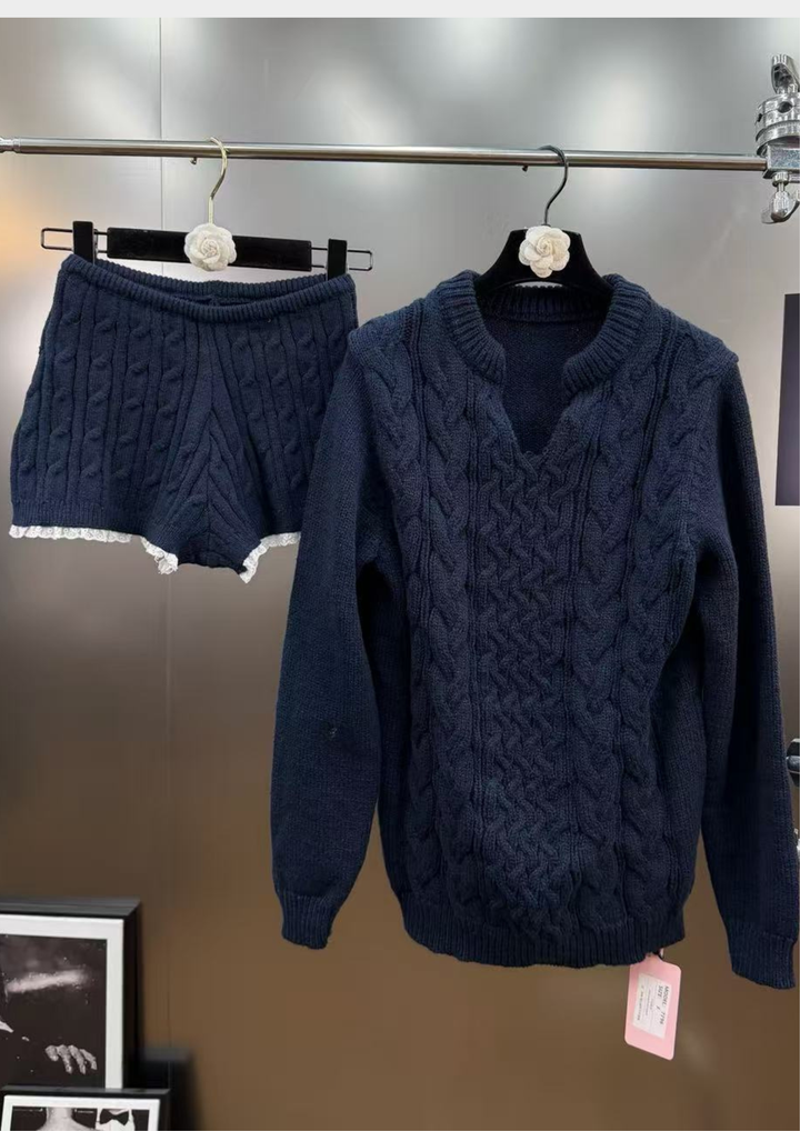 Comfy Dayna Knit Lounge Set with Lace Trim