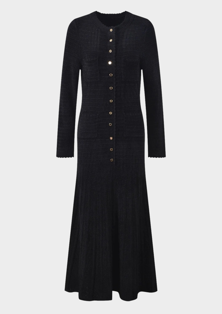 Classic Buttoned Wool Knit Maxi Dress