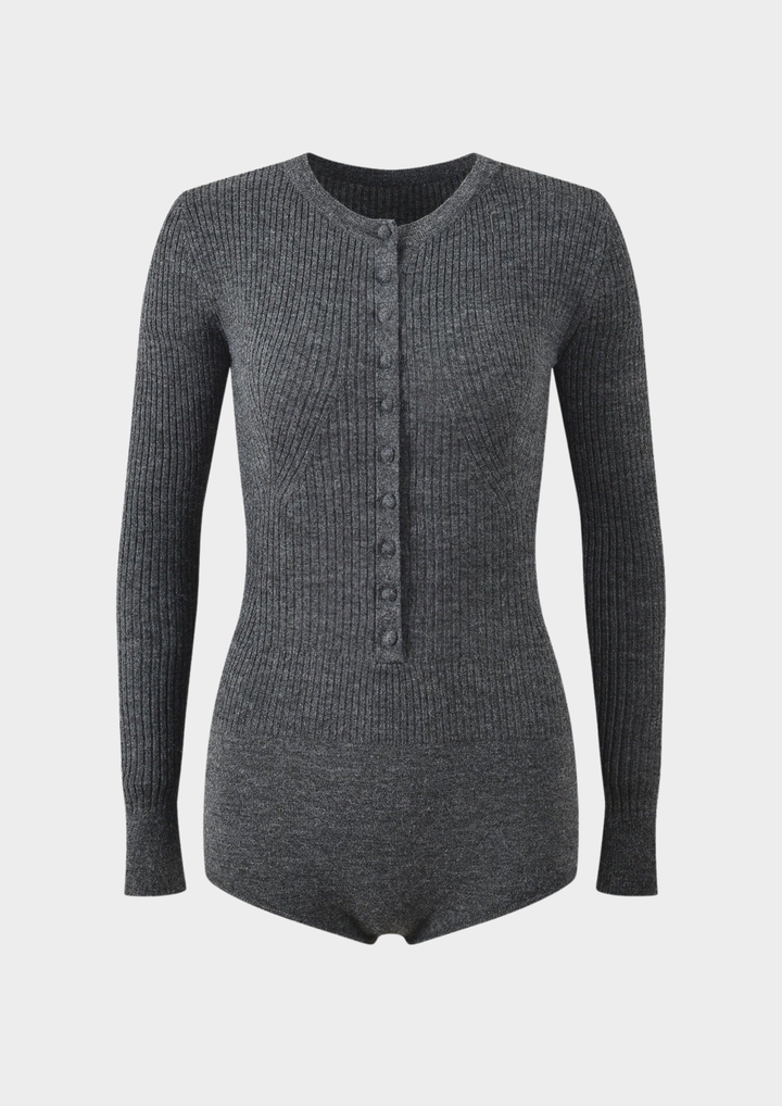 Mirelle Ribbed Button Front Knit Bodysuit