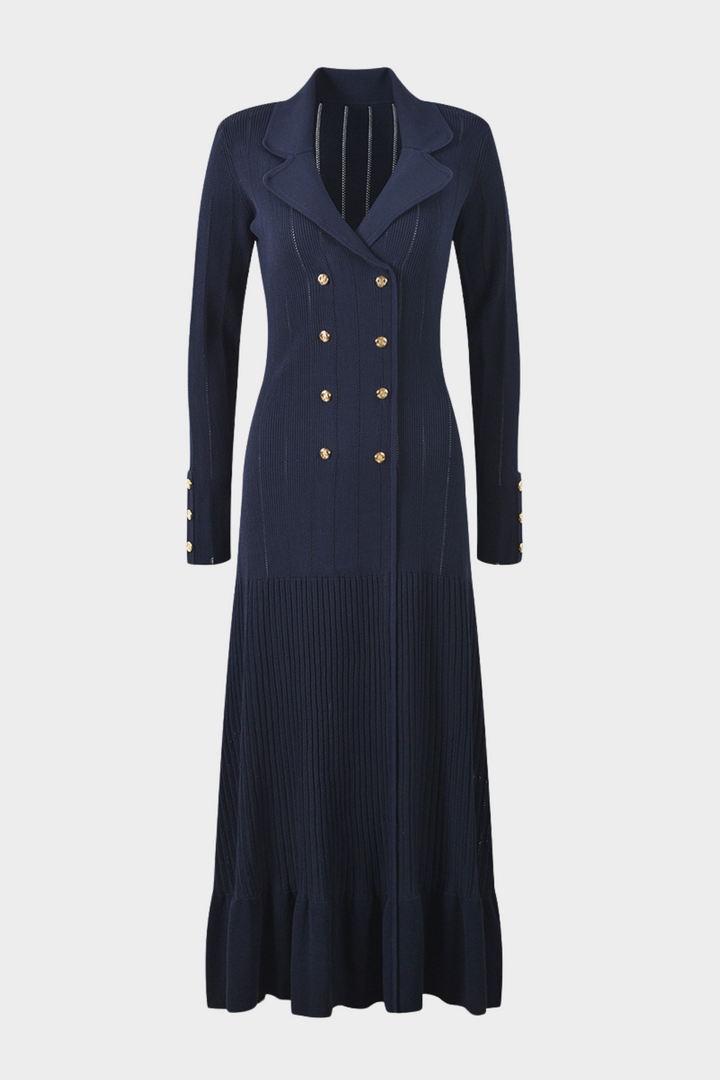 Navy Elegance Viscose Knit Fishtail Maxi Dress