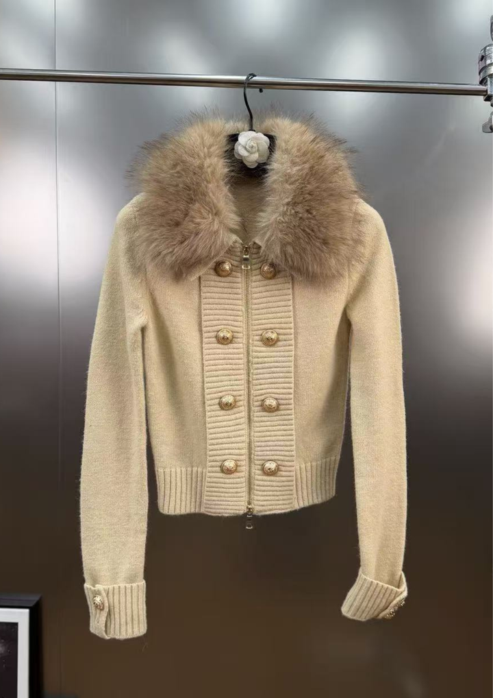 Luxe Fur Collar Knit Jacket