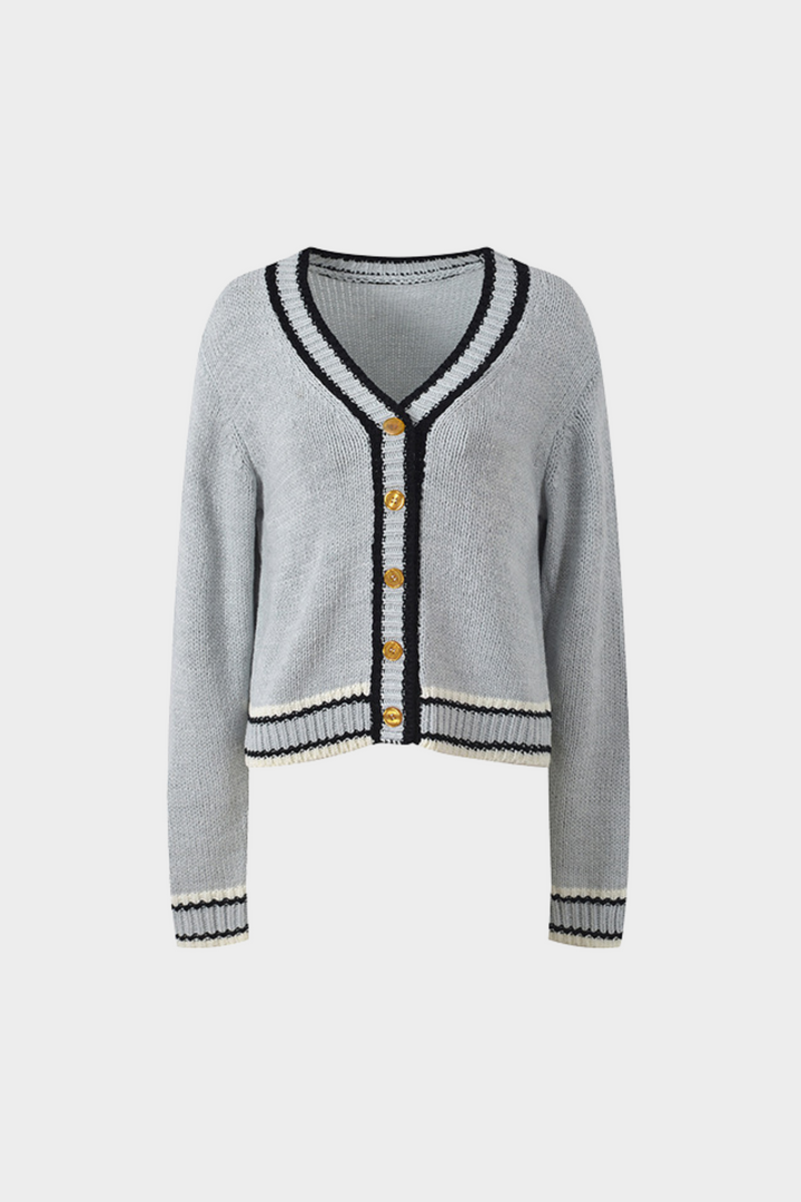 Soft Wool V Neck Contrast Buttoned Cardigan Top