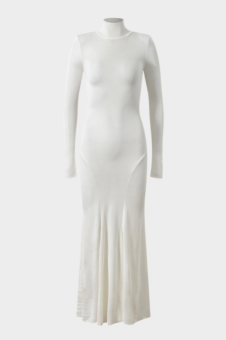 Sculpted Long Sleeve Turtleneck Wool  Maxi Dress