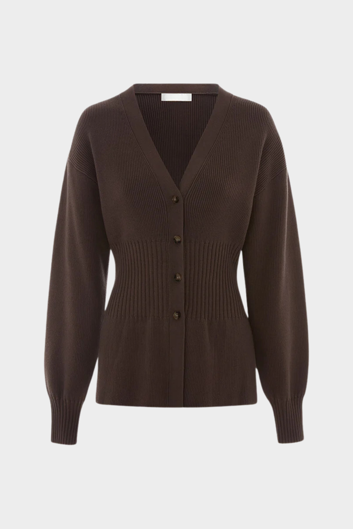 Espresso Cinch Rib V Neck Cardigan Top