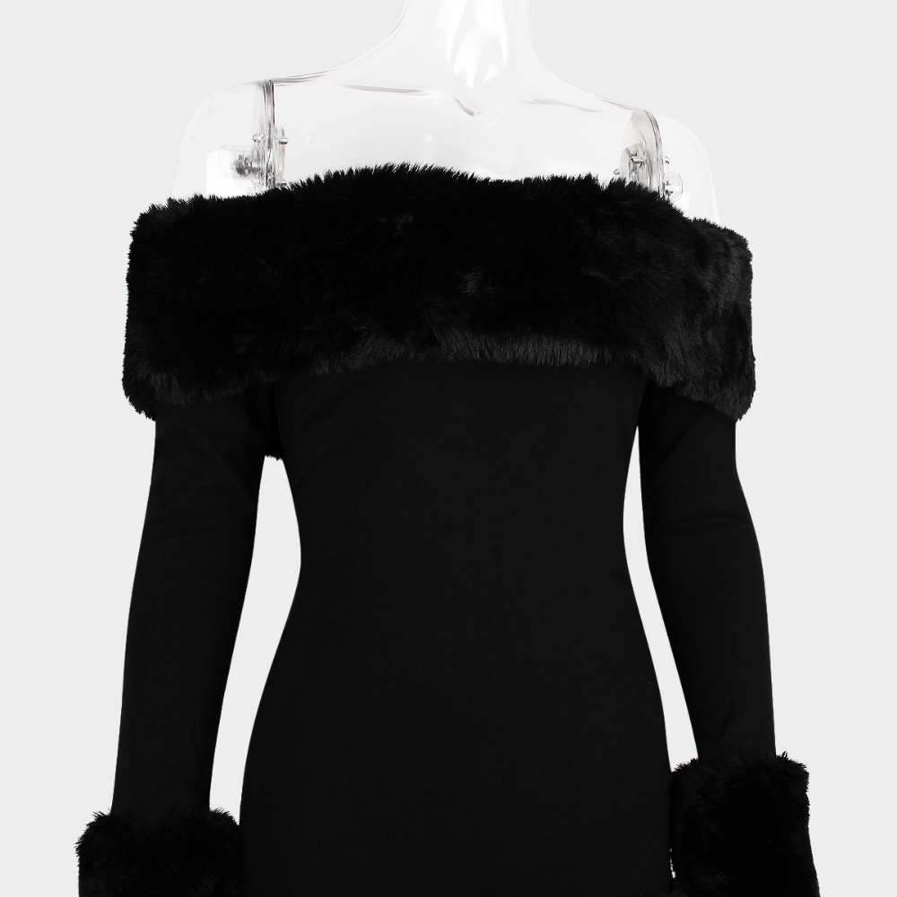 Isabella Off Shoulder Fur Mini Dress