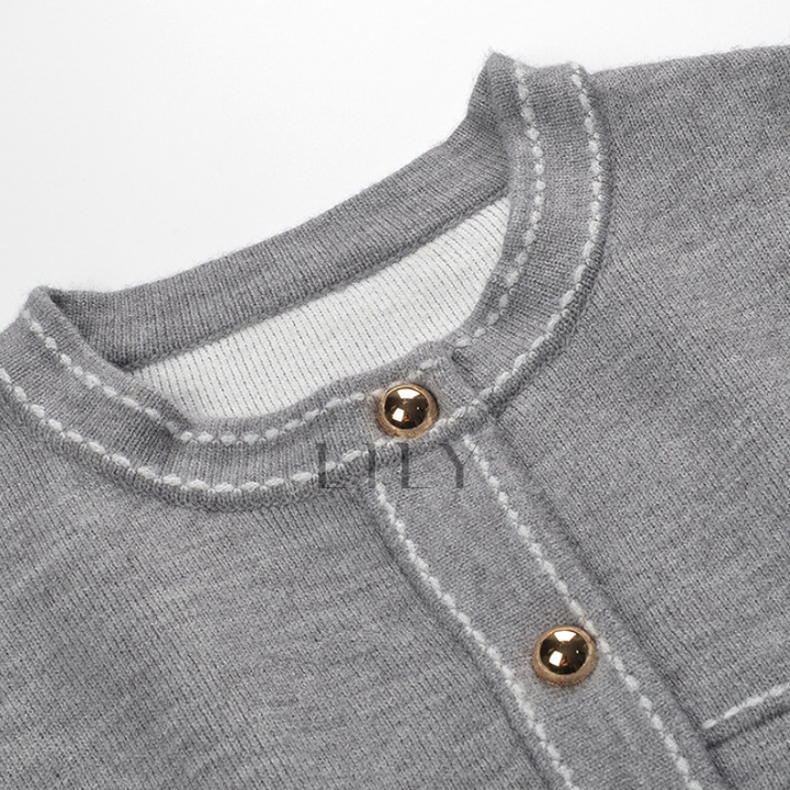 Leona Contrast Knit Grey Cardigan