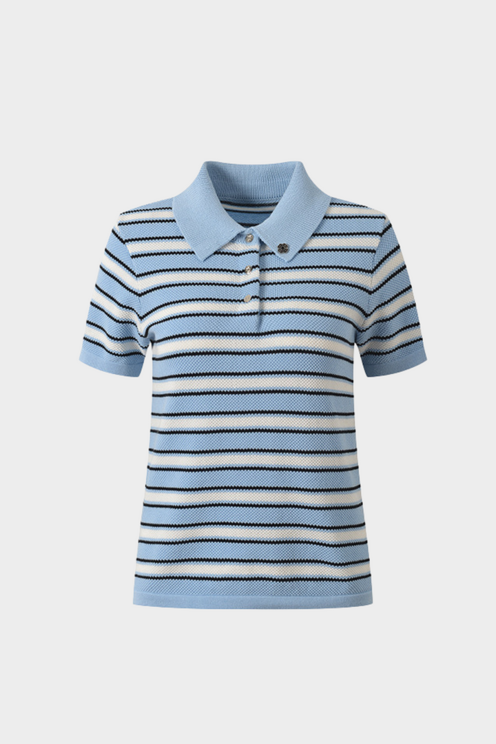 Mykonos Stripe Viscose Knit Polo Top