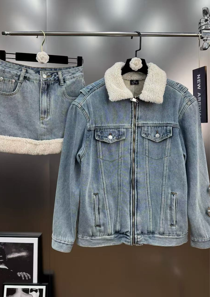 Sienna soft Inner Lamb Wool  Denim Set