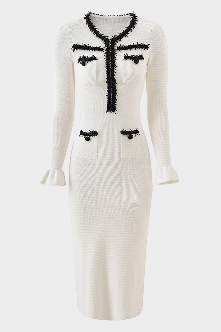 Viscose Knit Midi Dress with Beaded  Flared Cuff Sleeves Midi dress