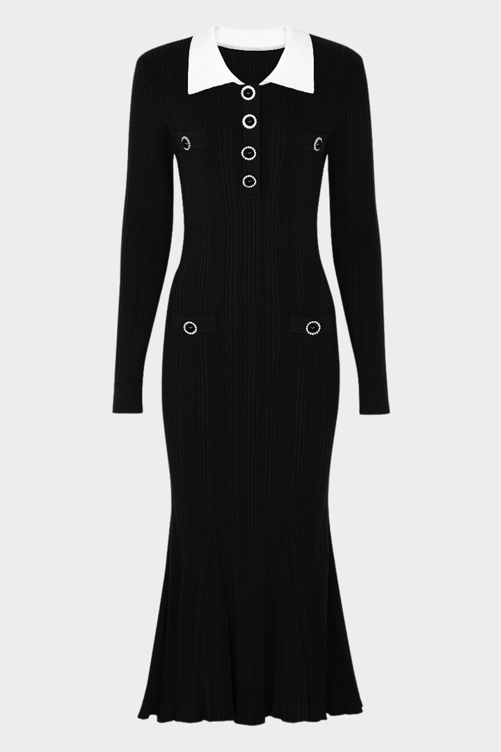 Gem Elegance Polo Knit Mermaid Maxi Dress
