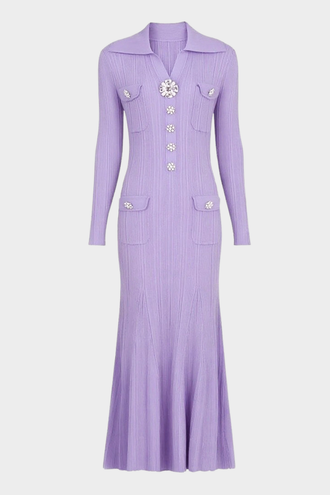 Elegant Gem Viscose Knit Maxi Dress - Long Sleeve