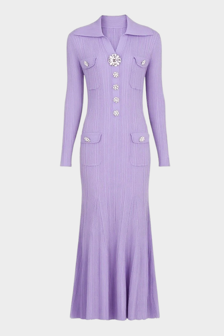 Elegant Gem Viscose Knit Maxi Dress - Long Sleeve
