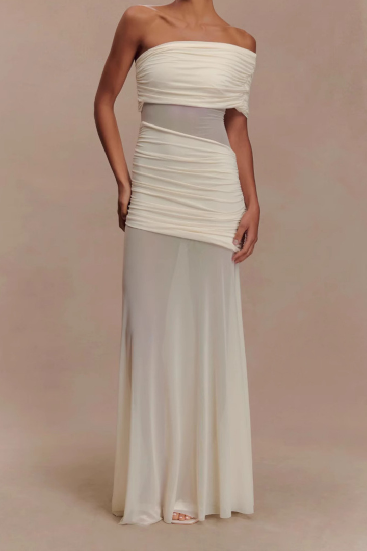 Gia Mesh Drape One-Shoulder Maxi Dress