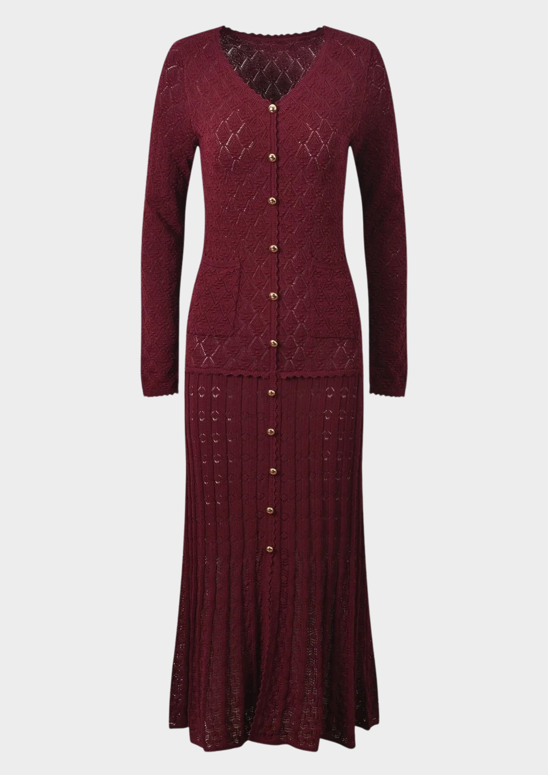 Mirella Crochet V Neck Knit Maxi Dress