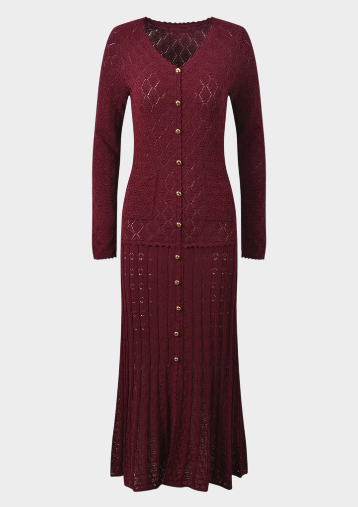 Mirella Crochet V Neck Knit Maxi Dress