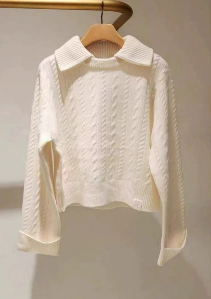 Wool Knit Collared Sweater Top