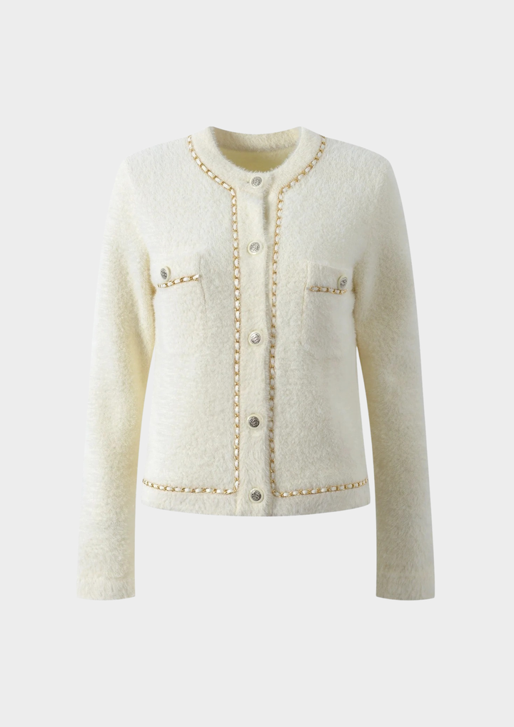 Chain Trim Soft Knit Cardigan Top