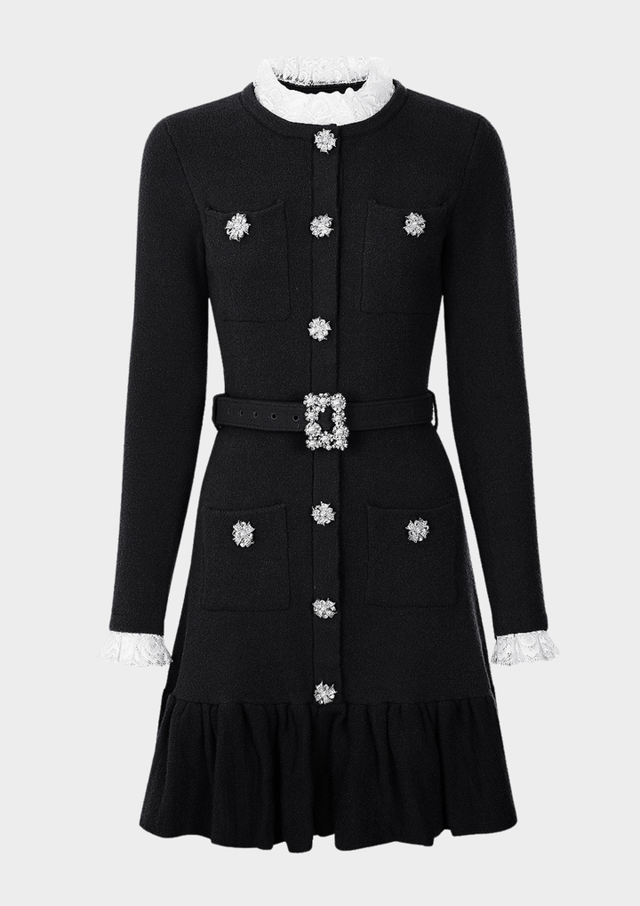 Royale Knit Pearl Belted Mini Dress