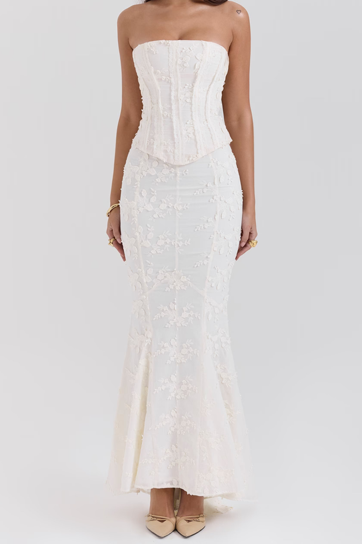 Lace Corset Embroidered  Backless Maxi Set
