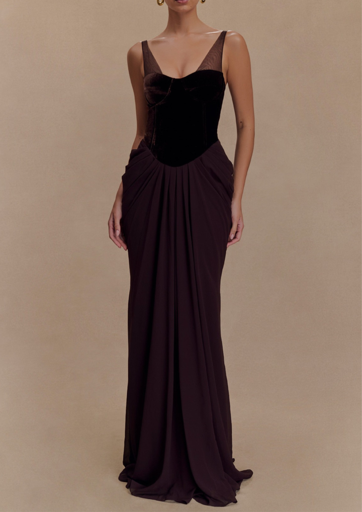 Mariana Backless Draped Elegance Maxi Dress