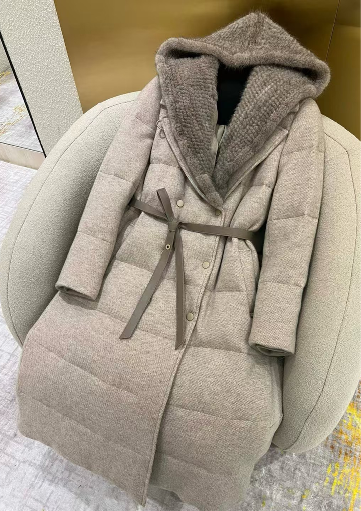 Bianca Mink Braided Hood Goose Down Coat