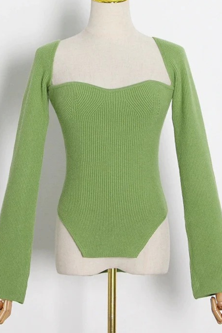 Curved Hem Slim Fit Essential Sweater Top