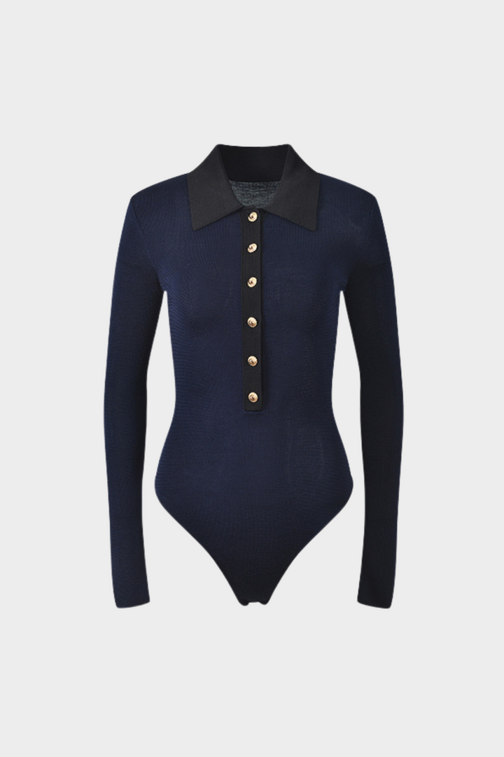 Contrast Elegance Viscose Knit Slim Bodysuit Top