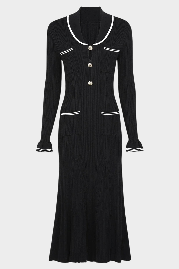 Clara Contrast Trim Knit Flare Cuff Maxi Dress