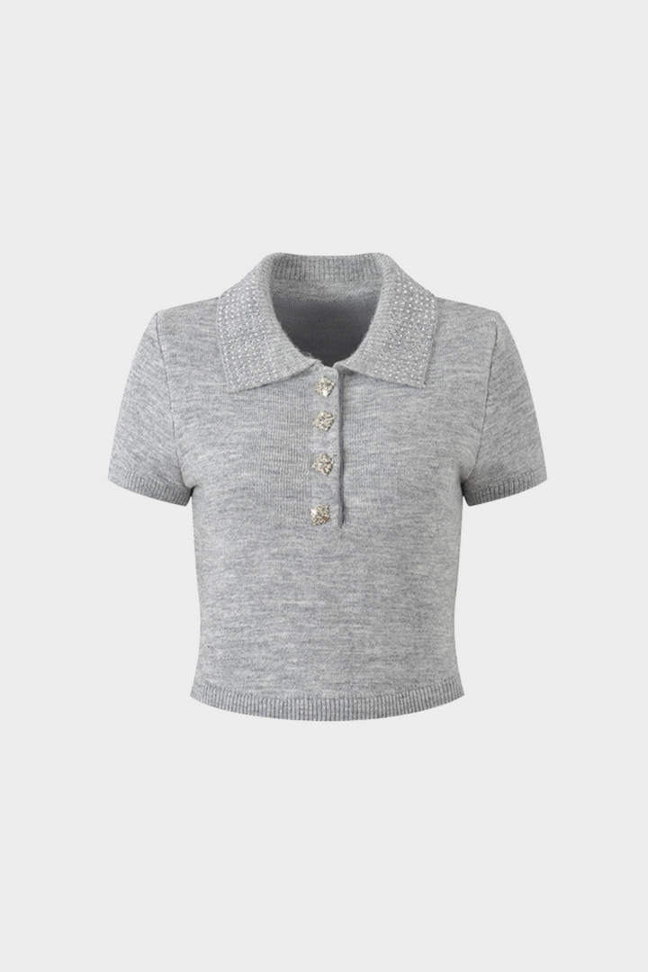 Diamond Beaded Soft Wool Collar Top