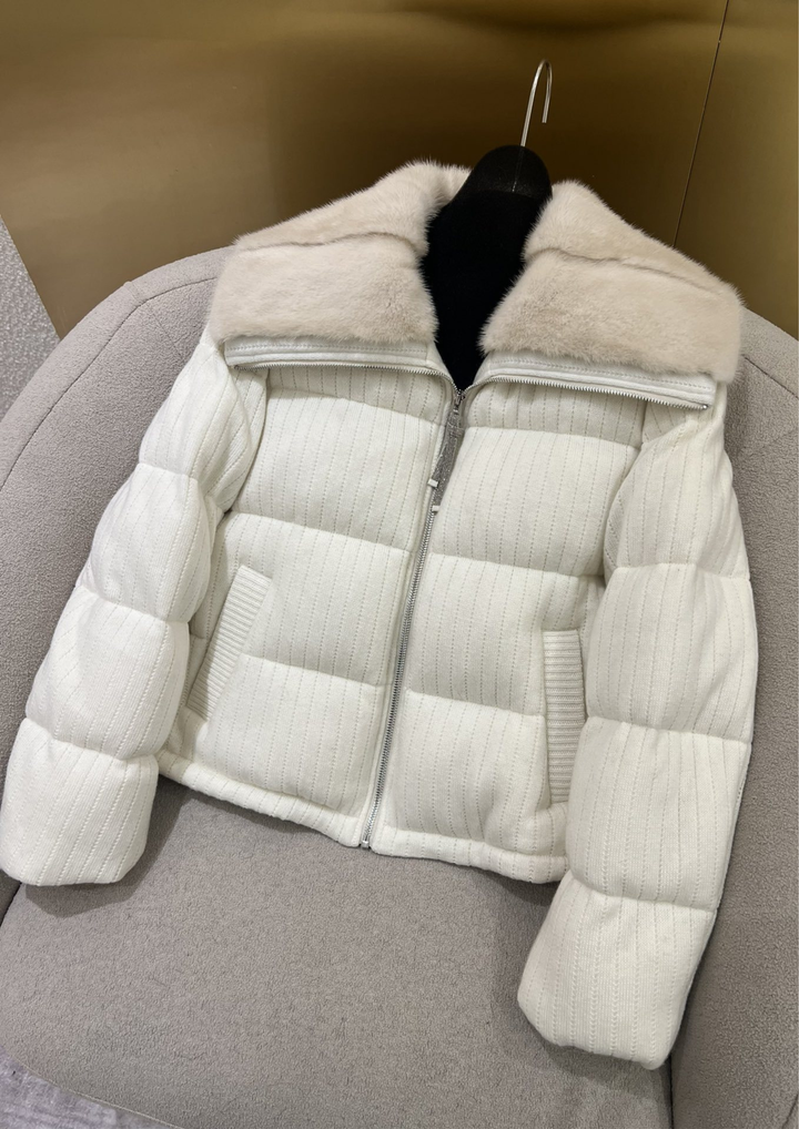 Lilia Warm Goose Down Wool Mink Fur Jacket
