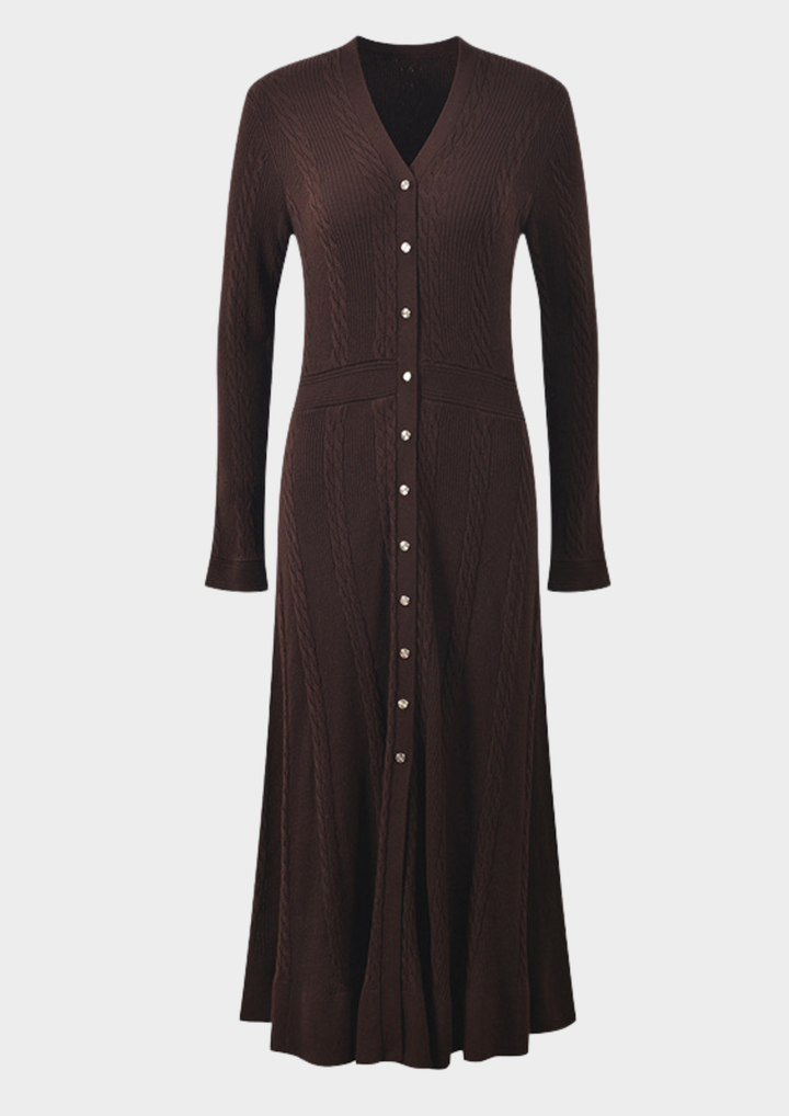 Mocha Lined Long Sleeve Wool Knit Maxi Dress