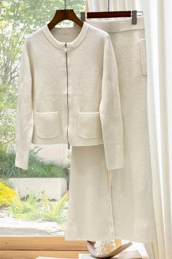 Winter Cloud Cashmere Zip Wide Leg Knit Set