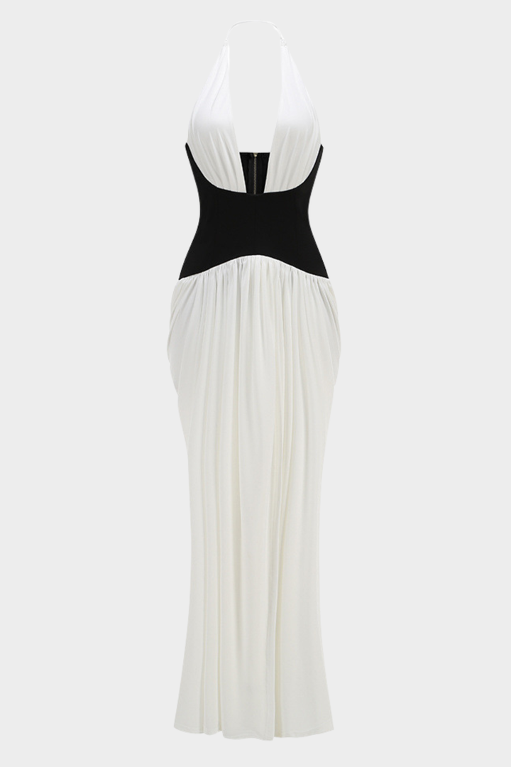 Marbella Halter Backless Contrast Maxi Dress