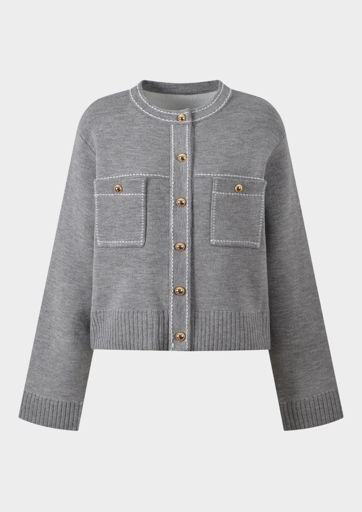 Leona Contrast Knit Grey Cardigan