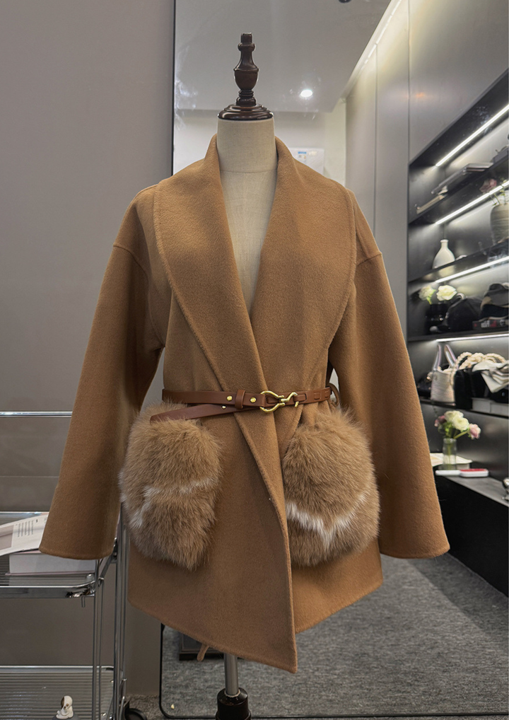 Soft Wool Textured Faux Fur Pocket Coat