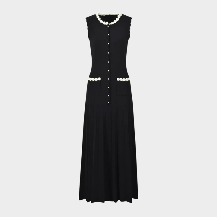 Pearl Trim Elegance Maxi Dress