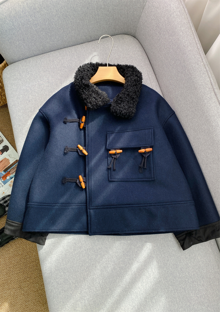 Toggle Charm Wool Jacket in Navy