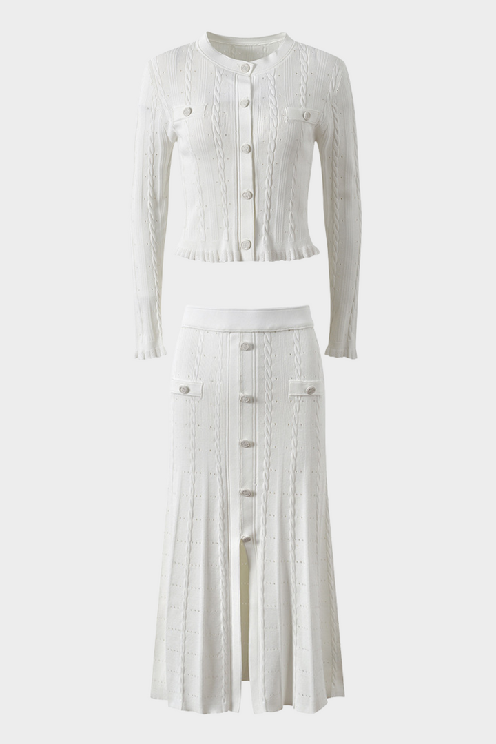 Lily – Knit Elegant Cardigan Top & High Waist Maxi Skirt Set