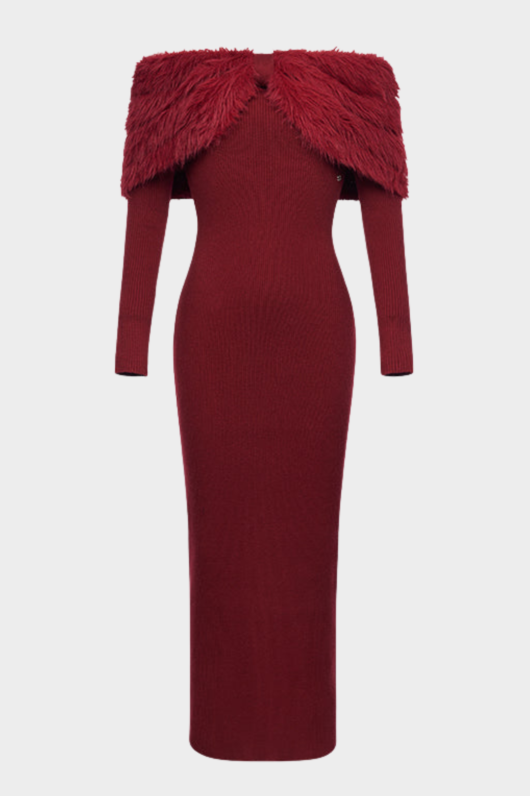 Starlight Elegance Off Shoulder Faux Fur Knit Maxi Dress
