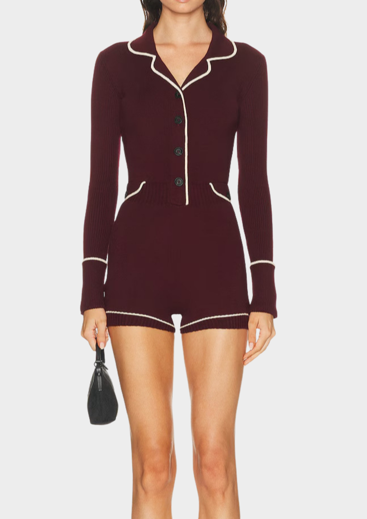 Mariana Burgundy Contrast Trim Viscose  Knit Bodysuit