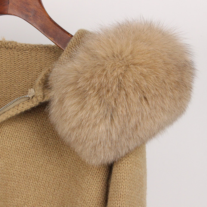 Large Fur Collar Hooded Zipper  Jacket Top