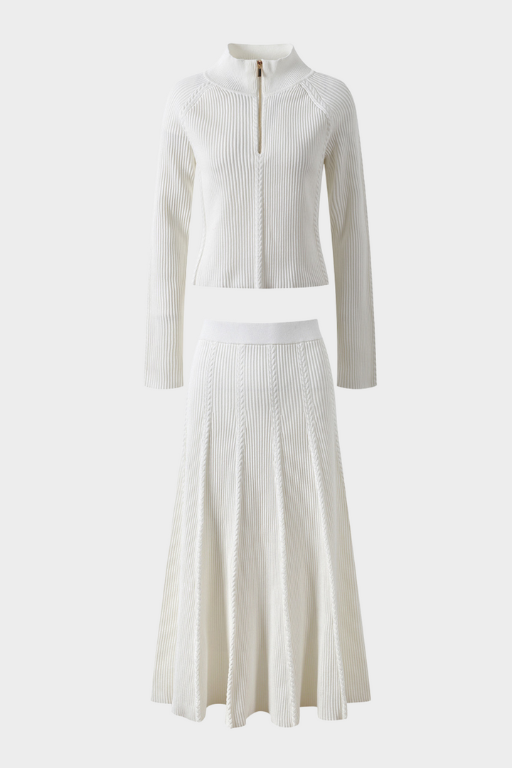 Fall Ribbed Knit Wool Maxi Skirt Set