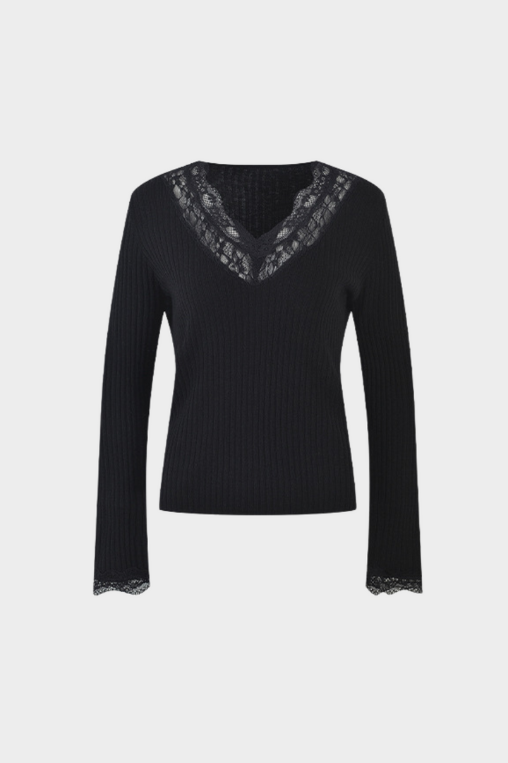 Serene LaceTrim V Neck Soft Wool  Cardigan Top
